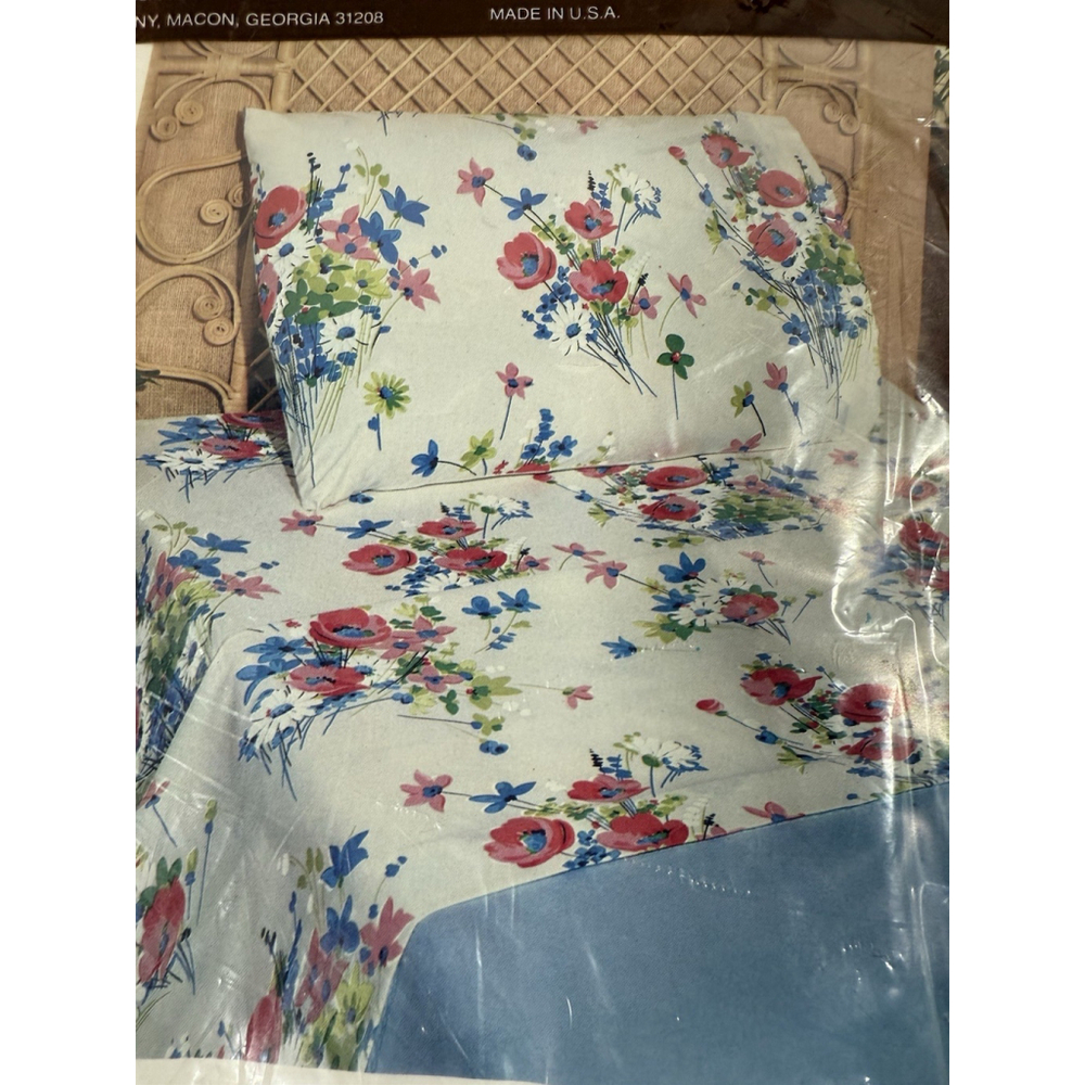 Vintage BIBB Room Concepts Double Fitted Sheet Floral No Iron Retro New USA Made